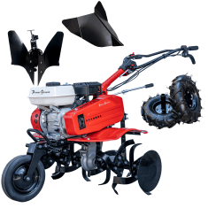 Motobineuse à essence OHV 208cc 7-7,5cv 90cm + Kit agricole + Charrue réversible - Powerground 700 édition spéciale BLADEMASTER