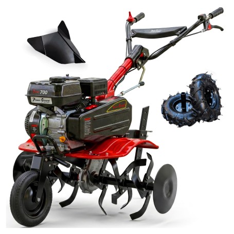 Motobineuse thermique OHV 208cc 7cv 90cm + Kit agricole - Powerground 700 édition spéciale BLACK EDITION